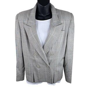 VTG 80s Pinstripe Plaid Double Breasted Classic Blazer Gilmor Gray Women’s 12